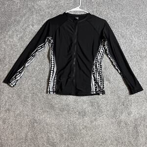 Athletic Rash Guard Top Womens Medium Sporty Streetwear Full Zip Surf Swimwear